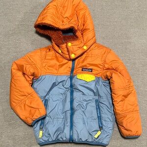 Patagonia 5T Reversible Tribbles Hooded Jacket Orange and Blue